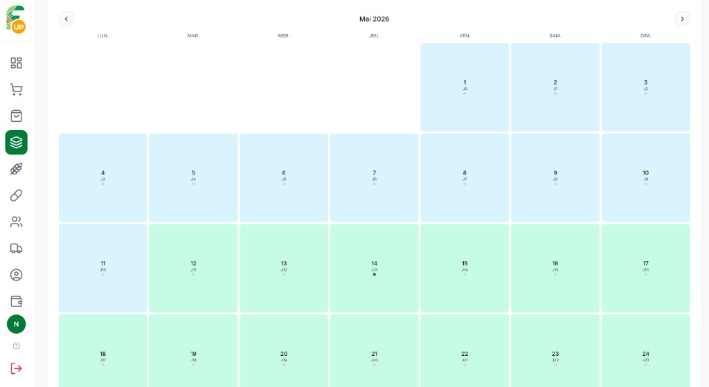 Rearing calendar and stock tracking on FarmUp