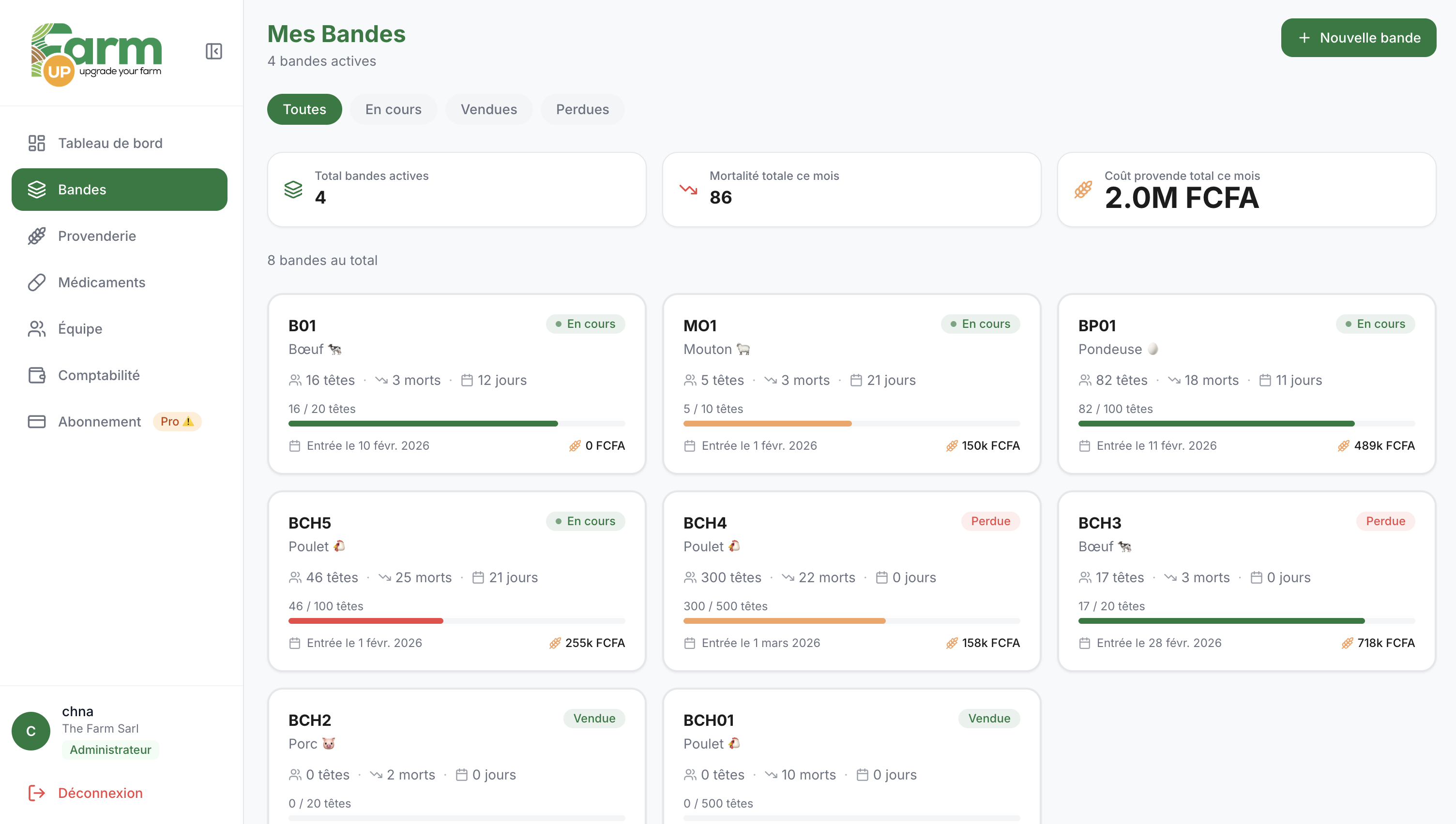Flock management on FarmUp
